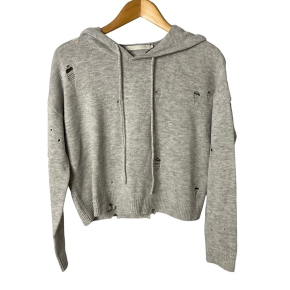 one grey day Sweaters - one grey day Distressed Cropped Hoodie Sweater Gray Size Small Style 35OGD839